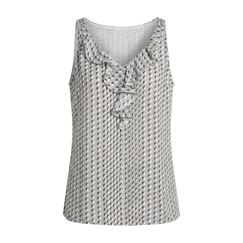 White House Black Market‎ Black White Ruffle Pintuck Sleeveless Blouse XS